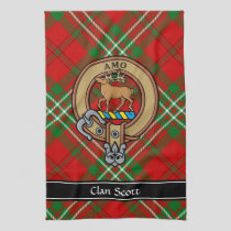 Clan Scott Crest over Red Tartan Kitchen Towel