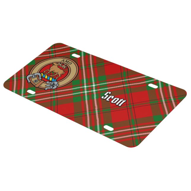 Clan Scott Crest over Red Tartan License Plate (Side)