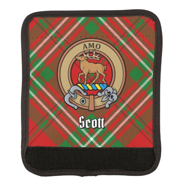 Clan Scott Crest over Red Tartan Luggage Handle Wrap (Front)