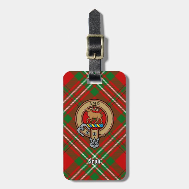 Clan Scott Crest over Red Tartan Luggage Tag (Front Vertical)