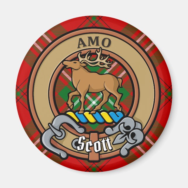 Clan Scott Crest over Red Tartan Magnet (Front)