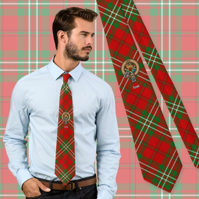 Clan Scott Crest over Red Tartan Neck Tie (Creator Uploaded)