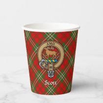 Clan Scott Crest over Red Tartan Paper Cups