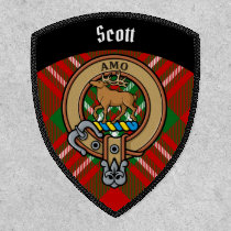 Clan Scott Crest over Red Tartan Patch