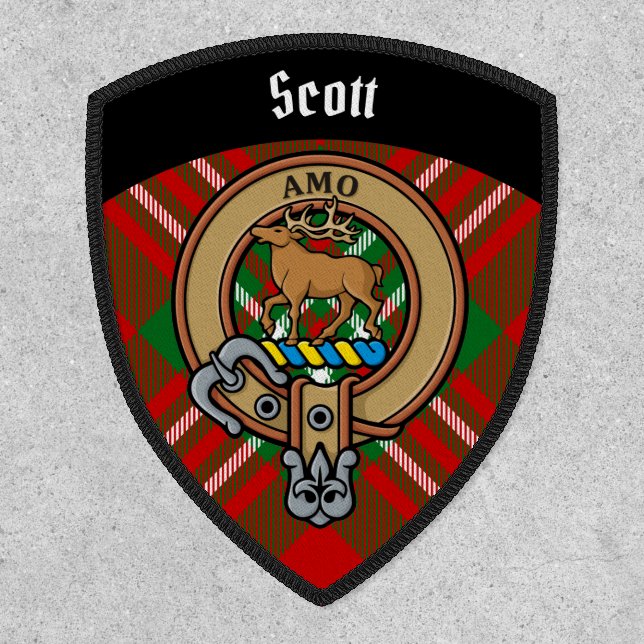 Clan Scott Crest over Red Tartan Patch (Front)