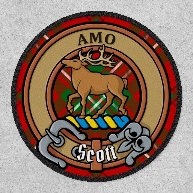 Clan Scott Crest over Red Tartan Patch (Front)