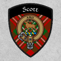 Clan Scott Crest over Red Tartan Patch