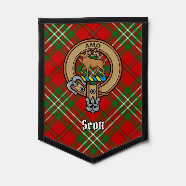 Clan Scott Crest over Red Tartan Pennant (Front)