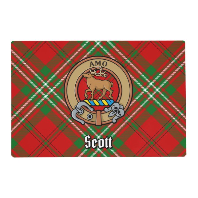 Clan Scott Crest over Red Tartan Placemat (Front)