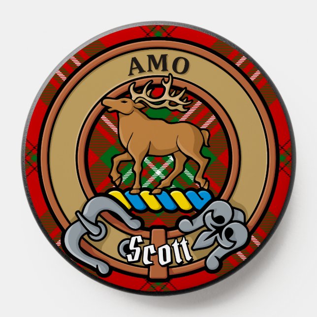 Clan Scott Crest over Red Tartan PopSocket (Popsocket)
