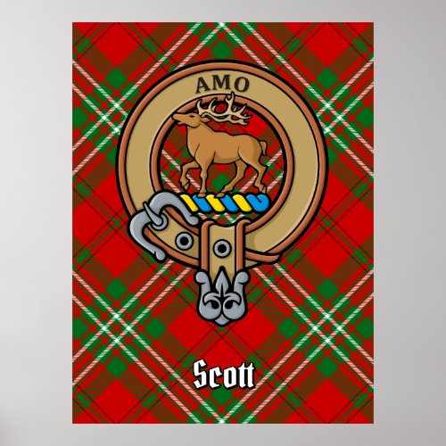 Clan Scott Crest over Red Tartan Poster