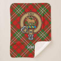 Clan Scott Crest over Red Tartan Sherpa Blanket