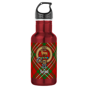 Clan Scott Crest over Red Tartan Stainless Steel Water Bottle