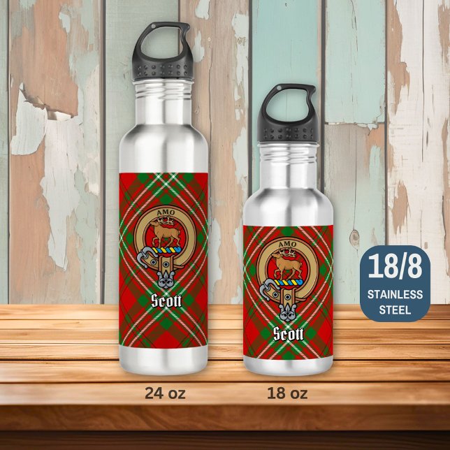 Clan Scott Crest over Red Tartan Stainless Steel Water Bottle (Creator Uploaded)