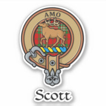 Clan Scott Crest over Red Tartan Sticker