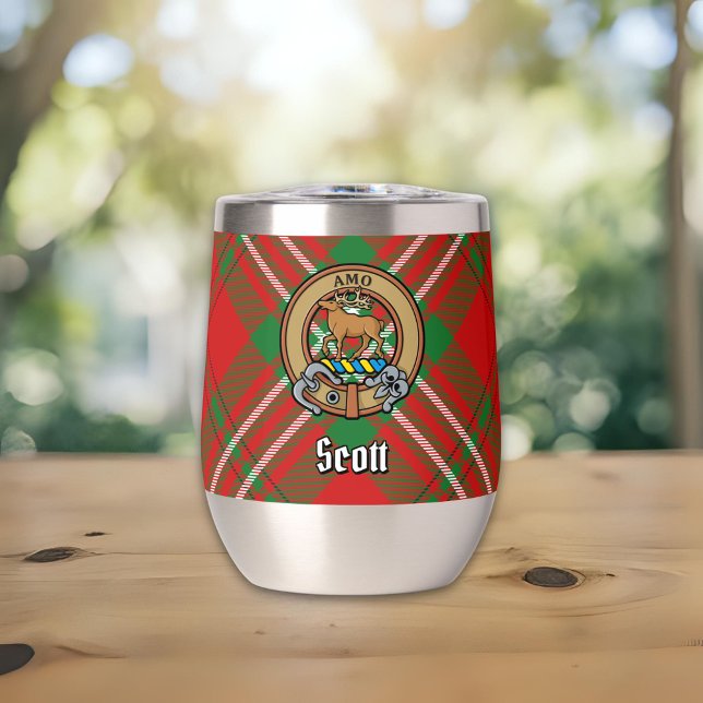 Clan Scott Crest over Red Tartan Thermal Wine Tumbler (Creator Uploaded)