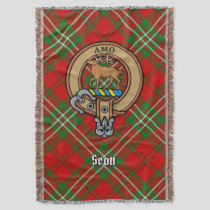 Clan Scott Crest over Red Tartan Throw Blanket