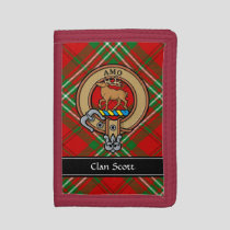 Clan Scott Crest over Red Tartan Trifold Wallet