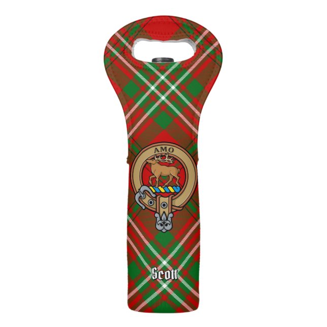 Clan Scott Crest over Red Tartan Wine Bag (Front)