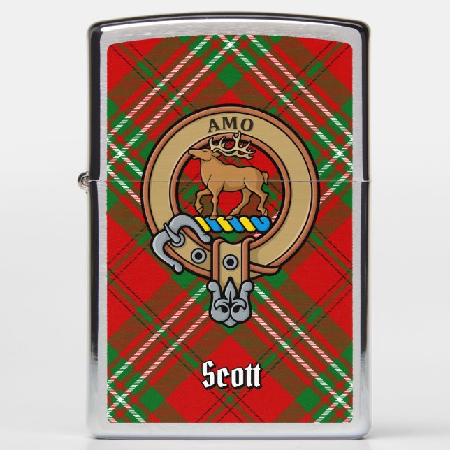 Clan Scott Crest over Red Tartan Zippo Lighter (Front)