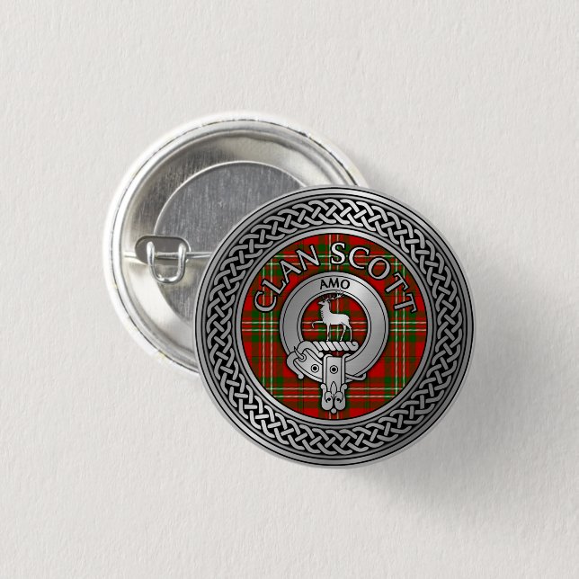 Clan Scott Crest & Tartan Knot Button (Front & Back)