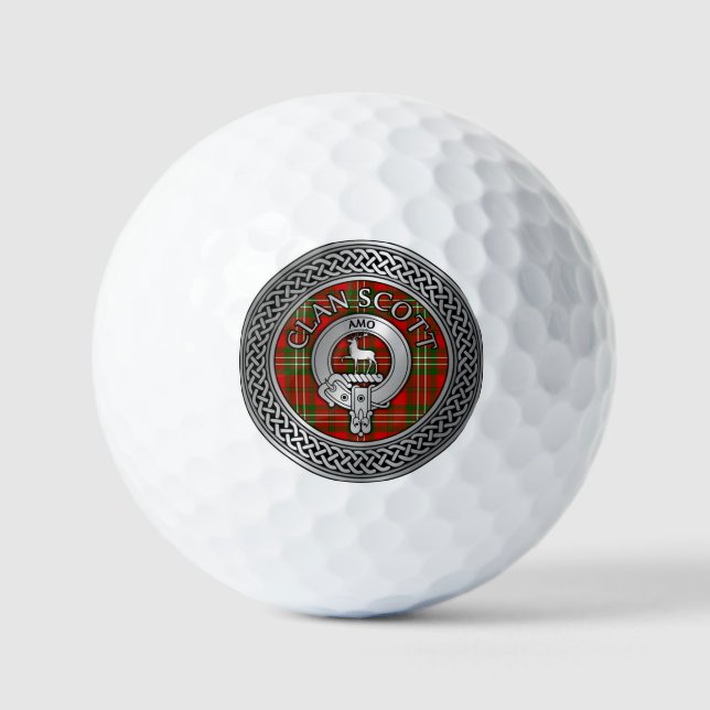 Clan Scott Crest & Tartan Knot Golf Balls (Front)