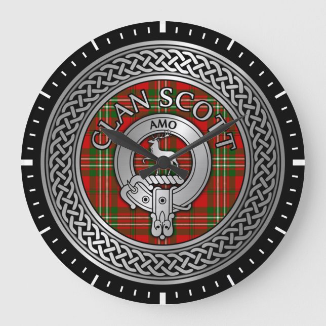 Clan Scott Crest & Tartan Knot Large Clock (Front)