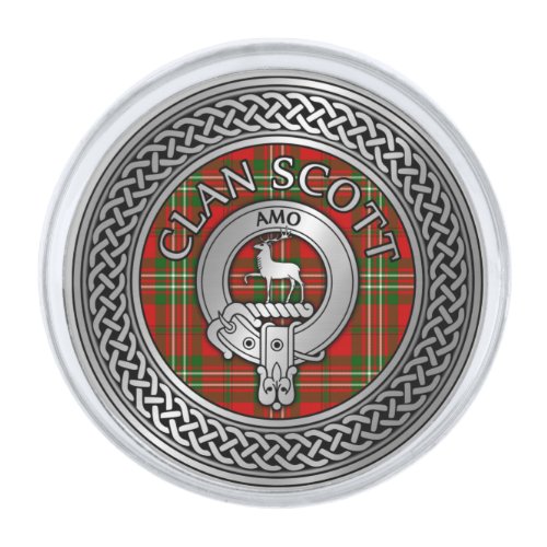Clan Scott Crest  Tartan Knot Silver Finish Lapel Pin