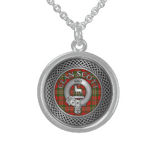 Clan Scott Crest & Tartan Knot Sterling Silver Necklace