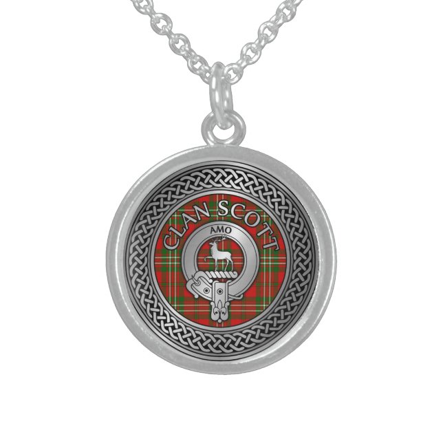 Clan Scott Crest & Tartan Knot Sterling Silver Necklace (Front)