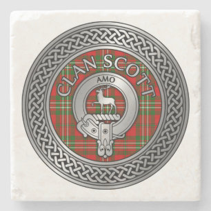 Clan Scott Crest & Tartan Knot Stone Coaster