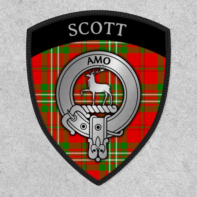 Clan Scott Crest & Tartan Shield Patch (Front)