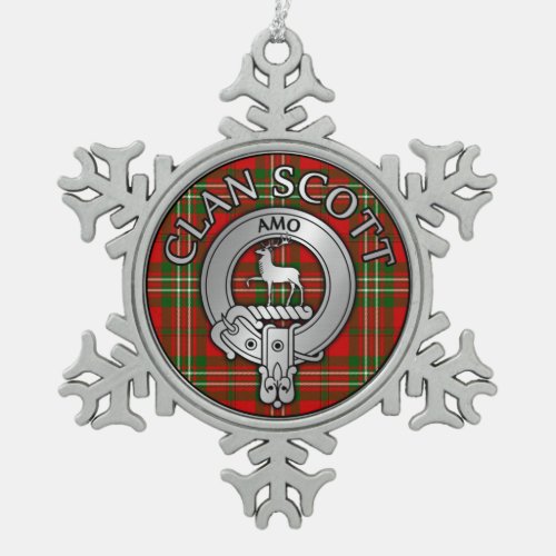 Clan Scott Crest  Tartan Snowflake Pewter Christmas Ornament