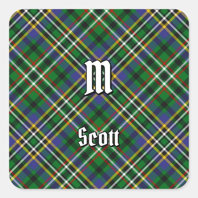 Clan Scott Green Tartan Square Sticker (Front)