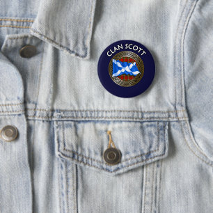 Clan Scott Tartan Knot & Flag Button