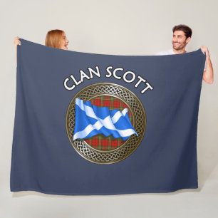 Clan Scott Tartan Knot & Flag Fleece Blanket