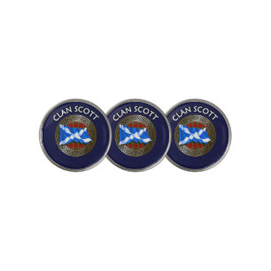 Clan Scott Tartan Knot & Flag Golf Ball Marker