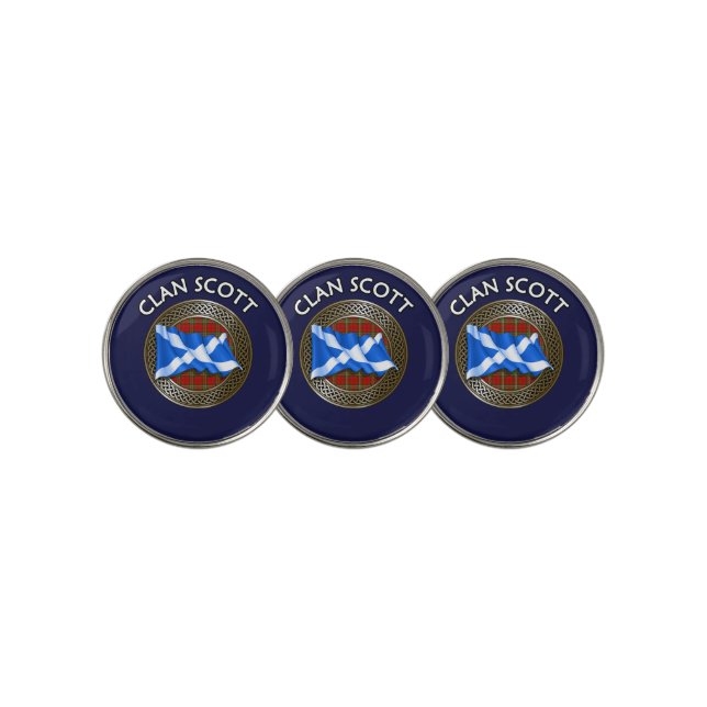 Clan Scott Tartan Knot & Flag Golf Ball Marker (3 Up)