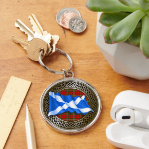 Clan Scott Tartan Knot & Flag Keychain