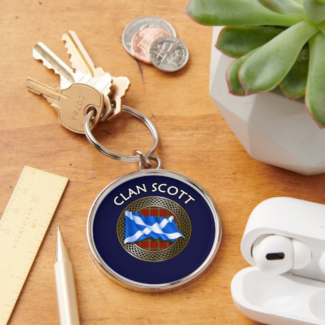 Clan Scott Tartan Knot & Flag Keychain (Desk)