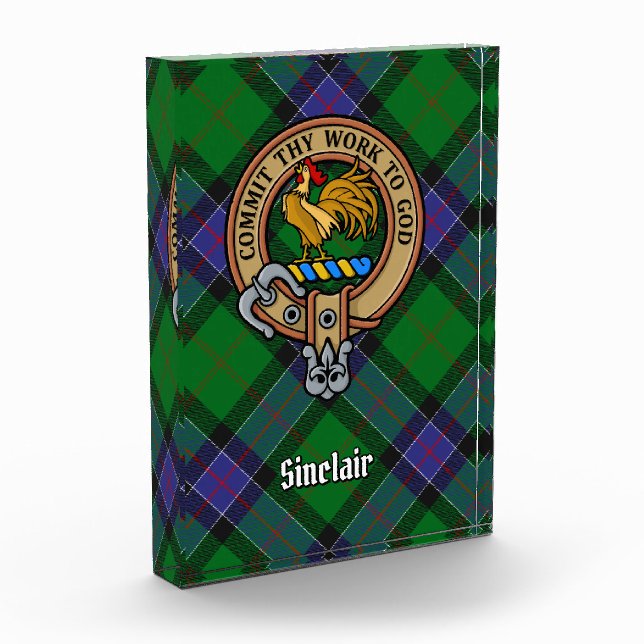 Clan Sinclair Crest over Hunting Tartan Acrylic Award (Left)