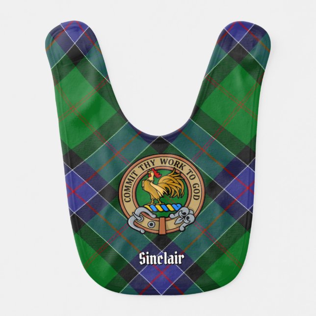 Clan Sinclair Crest over Hunting Tartan Baby Bib (Front)