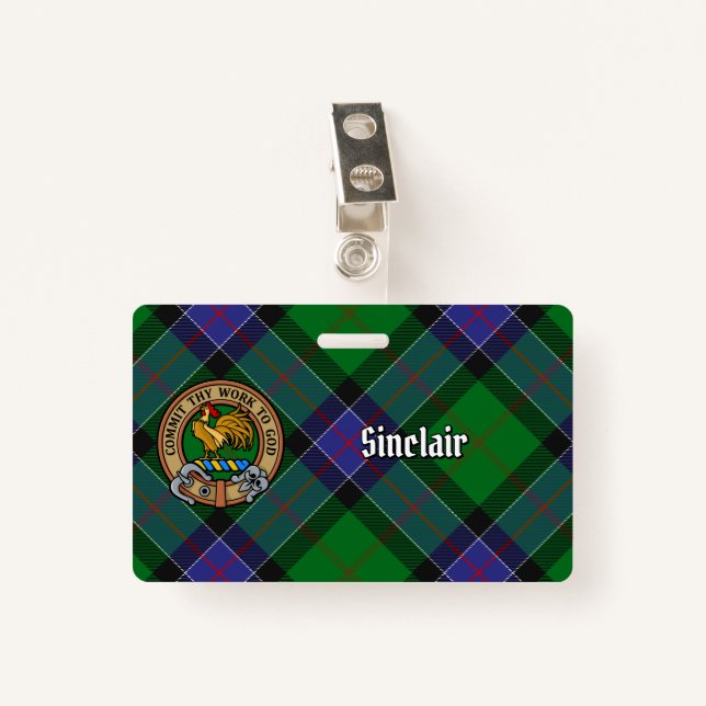 Clan Sinclair Crest over Hunting Tartan Badge (Front with Clip)