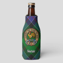 Clan Sinclair Crest over Hunting Tartan Bottle Cooler