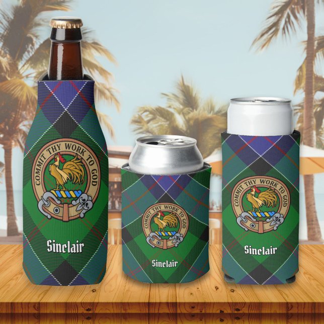 Clan Sinclair Crest over Hunting Tartan Bottle Cooler (Creator Uploaded)