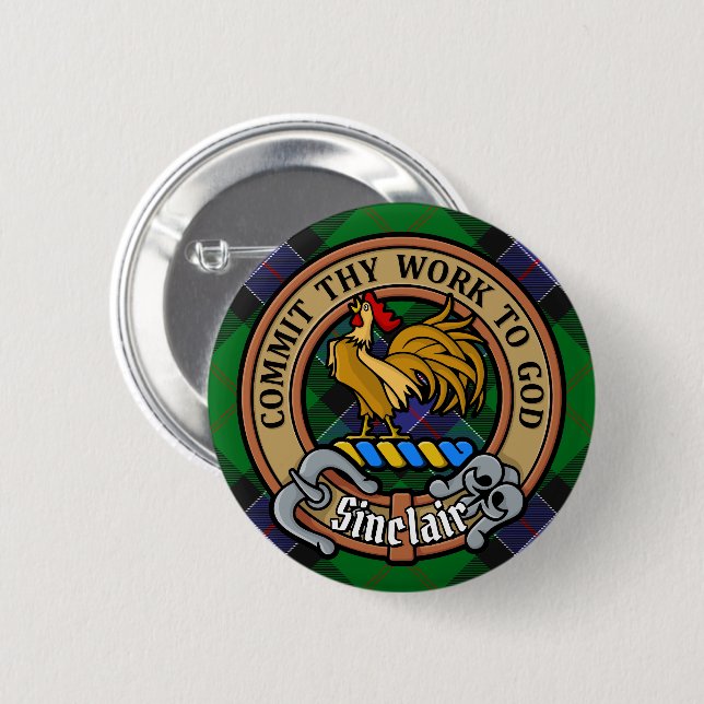 Clan Sinclair Crest over Hunting Tartan Button (Front & Back)
