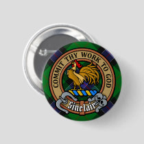 Clan Sinclair Crest over Hunting Tartan Button