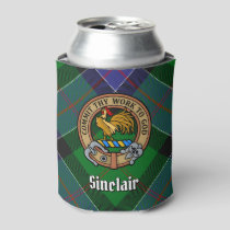 Clan Sinclair Crest over Hunting Tartan Can Cooler