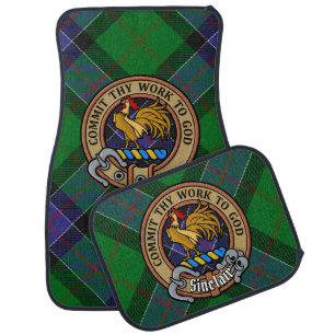 Clan Sinclair Crest over Hunting Tartan Car Floor Mat