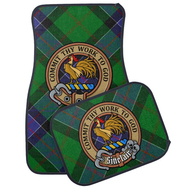 Clan Sinclair Crest over Hunting Tartan Car Floor Mat (Set)